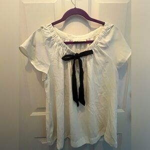 EUC Women’s Loft White Blouse with Black Bow, Size L